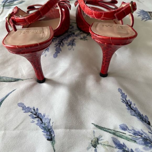 Stuart Weitzman Red Croc Embossed Sandal heels - Picture 6 of 10